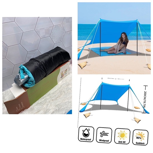 Beach Tent Sun Shelter UPF50+ with Sand Shovel, Ground Pegs and Stability - Picture 1 of 11